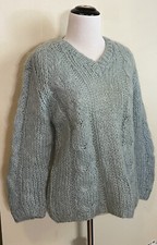 Vtg 1960s Italian Soft V-Neck Baby Sky Blue Mohair Sweater