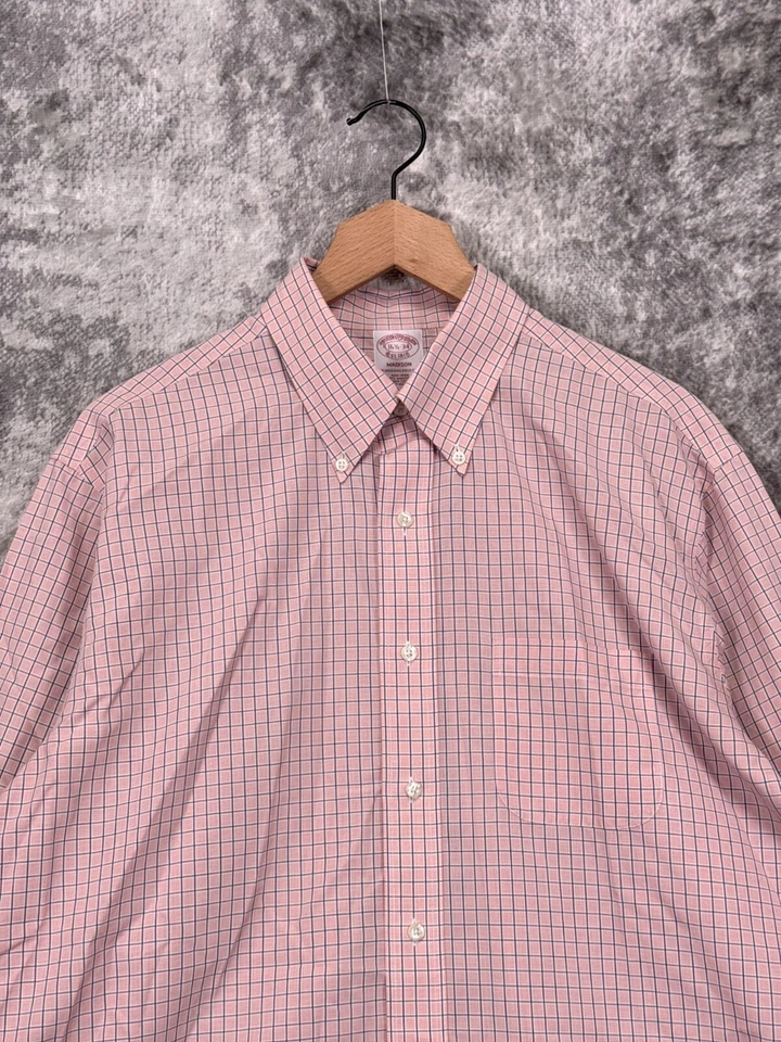 Camisa de vestir Brooks Brothers 16,5 para hombre calce Madison rosa a cuadros Supima Foto 2 de 4