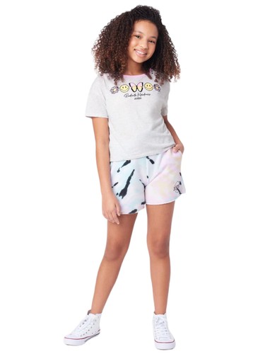 Justice Girls Midi Shorts Aqua Size 10 Elastic Waistband Pockets Colorful Logo - Picture 6 of 10