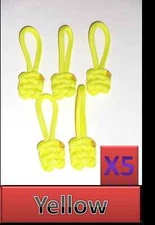 5 Lot 550 Paracord Zipper Pull / KeyChains ~2.5" - YELLOW