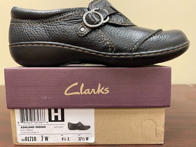 Clarks Ashland Indigo Black Slip on Womens Leather Loafer Shoe
