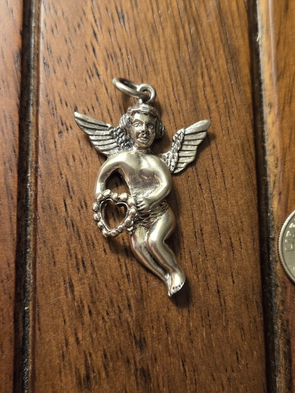 925 Sterling Silver Vintage Cupid With Heart Pendant