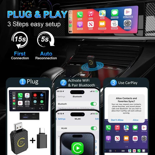 2-in-1 Wireless Carplay Android Auto Wireless Adapter & Carplay Wireless Adapter - Picture 3 of 6