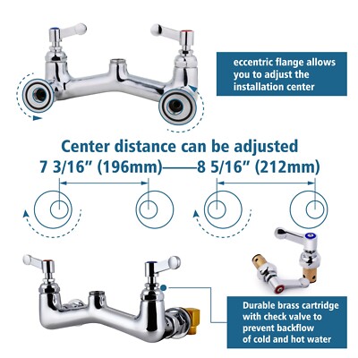 MaxSen Commercial Sink Faucet With Sprayer - 8" Center Deck Mount, 25" Height, Polished Chrome, Pot Filling Spout For Restaurant Kitchen