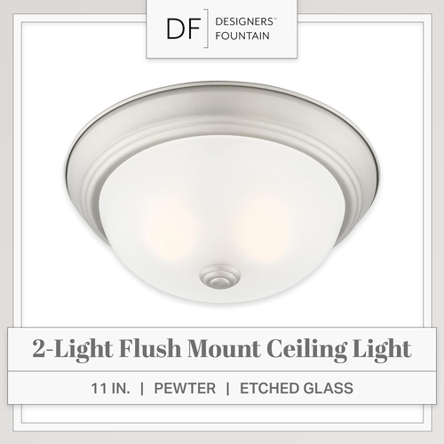 2-Light Flush Mount Ceiling Light, 11 Inch Lighting Fixture for Kitchen, Bedroom - Picture 2 of 12