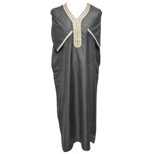 Men Moroccan Grey Short Sleeves Thobe Jubba Kandora Dishdasha