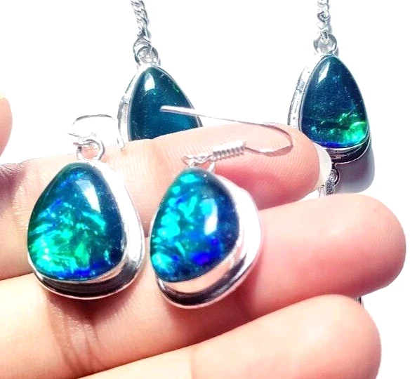 Australian Triplet Opal Gemstone 925 Sterling Silver Handmade Jewelry Necklace - Image 4 of 4