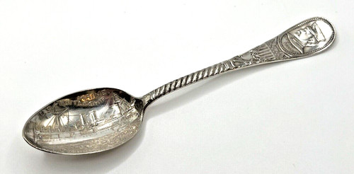 Vintage Souvenir Spoon Silver Plate USS Battleship Maine and Captain Sigsbee