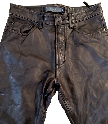 Vtg 2000 GAP Brown Genuine Leather Boot Fit Pants Sz 30 x 31 Moto 