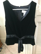 Black Studded Lined Badgley Mischka Velvet Sleeveless Tie Zip Blouse Top New 10