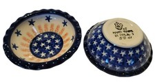 2 Bolesławiec Polish Pottery Star & Stripe Pattern Pinch Bowls 3.5" Diameter