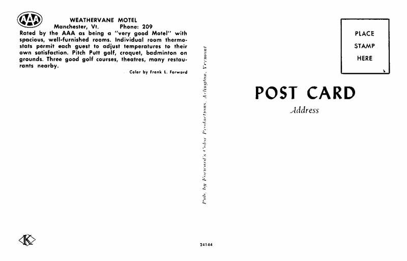 Postcard MOTEL SCENE Manchester Vermont VT 10/19 AT6205 eBay
