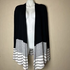 a.n.a A New Approach Cardigan Long Sleeve Size 3XL Black Gray And White Striped