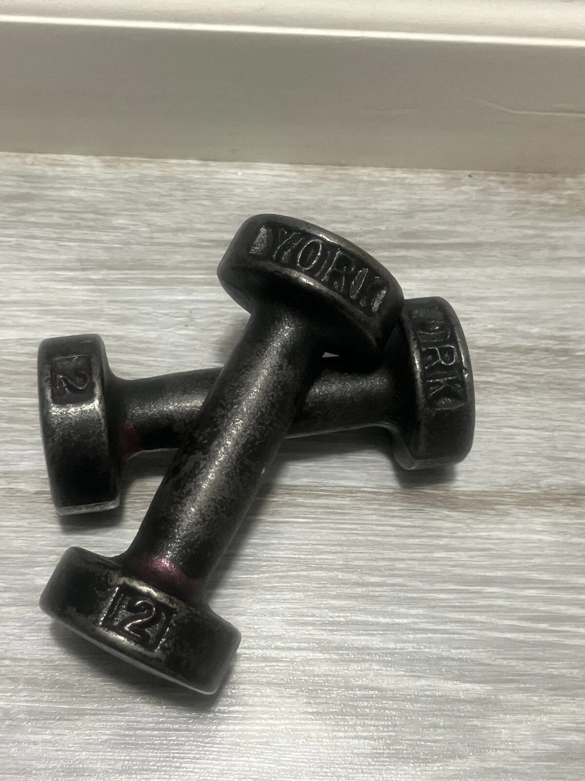 Vintage Set York Cast Iron Dumbells Weights 2 lbs Pound Each