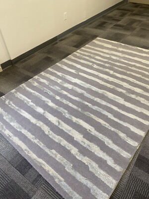 Modern stripe gray high low pile wool viscous carpet 5' x 8' area thick  new