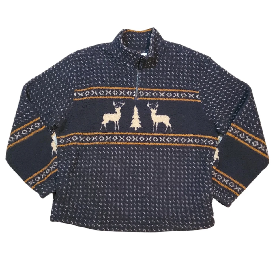 Chaqueta de Vellón con Cremallera de Cuarto Azul Marino Antigua Ciervo Buck Ciervo Bolsillos Laterales para Hombres Talla Grande Foto 2 de 4