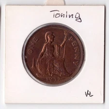 Great Britain 1 Penny 1937 · King George VI · Vz Petrol Toning