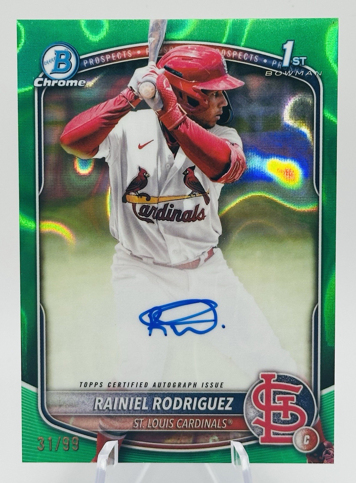 2025 Bowman Chrome RAINIEL RODRIGUEZ 1st Green Lava Auto #31/99 Cardinals SSP 📈