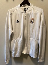 Real Madrid Jacket Mens M White Soccer Football Adidas Track Jacket Full Zip