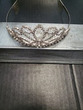 Tiara Silver Tone With Clear Rhinestones Adult Size