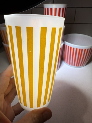 Hazel Atlas 8 Candy Stripe Glasses / Tumblers & Ice Bucket Green, Turquoise... - Picture 9 of 22