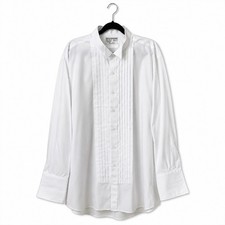 After Six White Tuxedo Shirt Mens 17.5 33 100 Cotton Pleated Front French Cuff