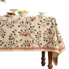 ISAENNE Designer Floral Extra Long Rectangle Tablecloth,French Linen Light Be...