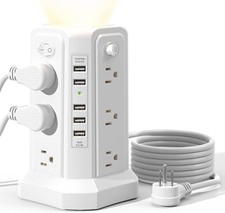 Surge Protector Power Strip Tower with 5 USB Ports and Night Light, 10FT Extensi