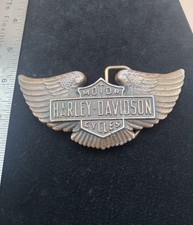 Vintage Harley Davidson Motorcycle Belt Buckle Logo Bar Shield Wings 70s READ