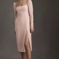 BHLDN Kayleigh Georgette Blush Pink Square Neck Slit Dress Size 4