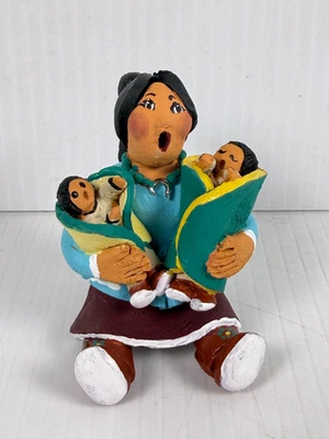 Jemez Pottery Storyteller Signed 2 Babies Silver Concho Belt Turquoise Necklace - Image 1 of 4