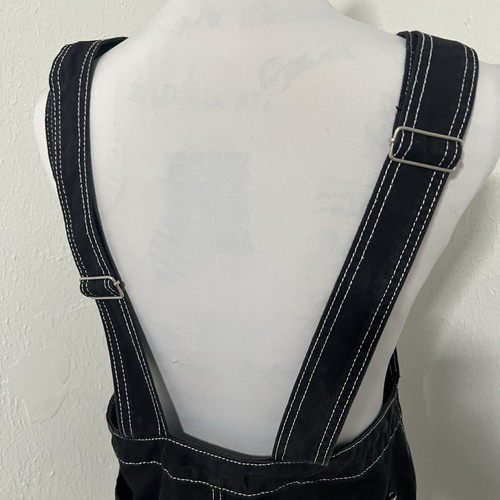 FOREVER 21 Women Large Denim Blk/White Thread Detailing Overall Dress Adj Straps - Picture 6 of 11