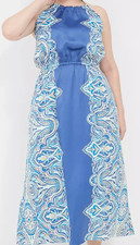 NEW LANE BRYANT BLUE PAISLEY HALTER NECK MAXI DRESS SIZE 24 Elastic Waist