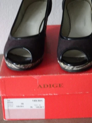 CHAUSSURES COMPENSÉES BOUTS OUVERTS ADIGE POINT 38 CUIR NOIR - Photo 1/3