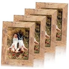 4x6 Picture Frame Set of 4, High Definition Real Glass Frame, 4X6 Rustic Brown