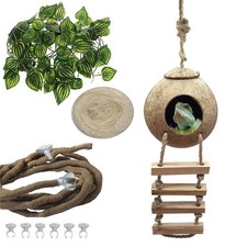 Crested Gecko Coco Hut with Ladder Natural Lizard Coconut Shell Hideout Home ...