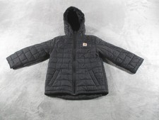 Carhartt Jacket Youth 10-12 Black Hooded Quilted Insulated Puffer Coat Full Zip