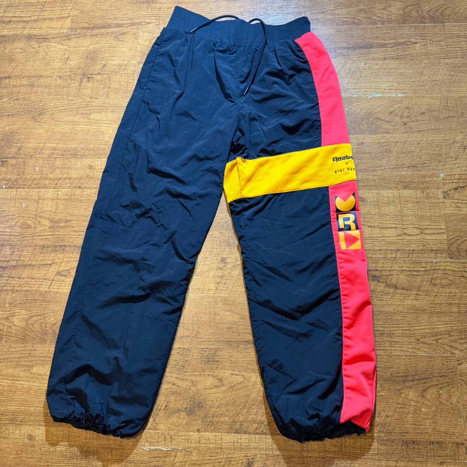 Reebok x Gigi Hadid Track Pants Womens Small Black Red Yellow Colorblock Joggers