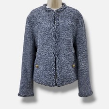 Valentino Women Blue Textured Tweed Long-Sleeve Jacket Coat Size 44