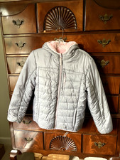 Eddie Bauer Girls Size 14 fully reversible winter jacket pink/grey zip with hood