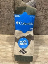 Men’s Columbia Wool Blend Crew Socks Size 6-12  Pack Of 4 New Columbia Socks