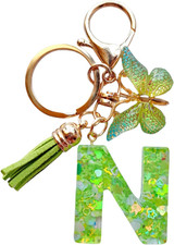 Cute Initial Letter Keychains for Women Girls Tassel Butterfly Pink Purple Green