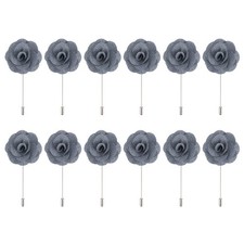 12Pcs Groom Boutonnieres Rose Boutonnieres Pins 3.5"x1.6" for Wedding Gray