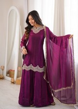 Presenting Silk Purple Top Palazzo With Dupatta For Women Function Wear