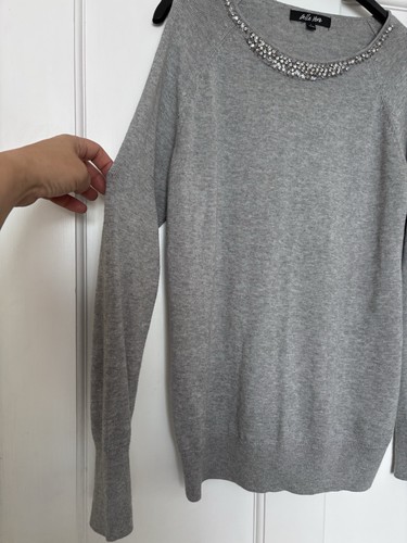 Belle Vere Grey Knit Beaded Embellished Crew Neck Jumper Sweater. Size L, 14/40. - Picture 4 of 9