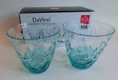 2er-Set DaVinci Wassergläser RCR Trinkgläser Trinkbecher klar-türkis 295ml Italy