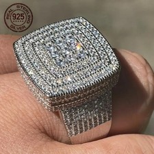 Men  s Domineering Square Cut Zircon Ring 925 Sterling Silver Hip Hop