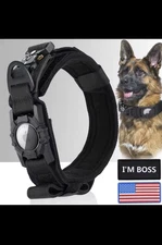 Dog Collar  W/ AirTag Holder Tactical Metal Buckle and Handle & Adjustable! L XL
