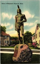 Vintage Linen Postcard Statue of Massasoit Plymouth MA Divided Back