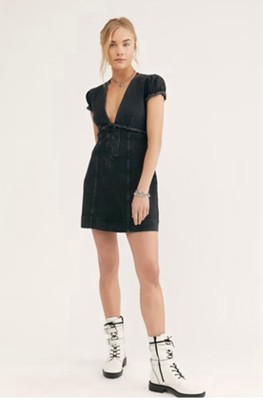 NWT Free People Something Sweet Mini black denim dress 4 | eBay